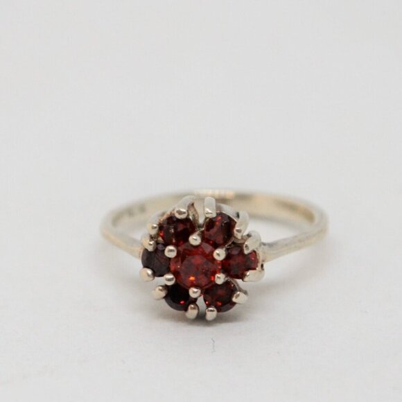 Sterling Silver Ring w Orange Red Stones in Flower Setting Pattern 925 Size 5.75 - Picture 1 of 6